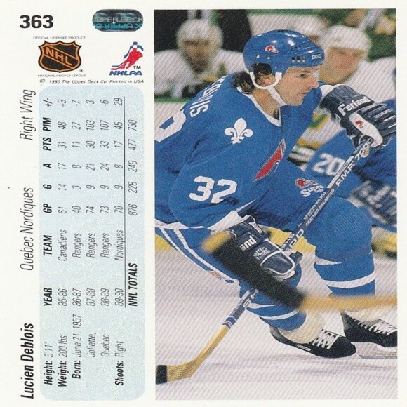 Lucien DeBlois - 1990 Upper Deck Hockey Card - Picture 2 of 2